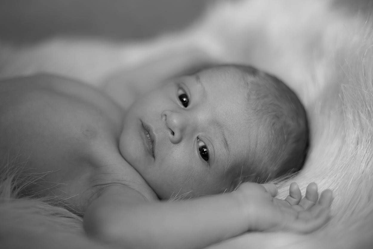 close up newborn black and white 